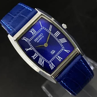 Seiko Slim Barrel Quartz Blue Face Blue Band Men's Wrist Watch C89