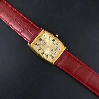 Seiko Slim Barrel Quartz Golden Face Red Band Men's Wrist Watch C94