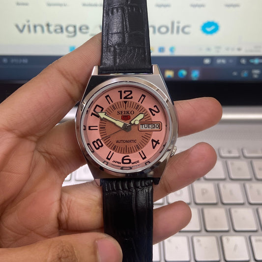 Vintage Seiko 5 Automatic 17Jewels Cal. 6309 Copper Face Black Band Men's Wrist Watch D04