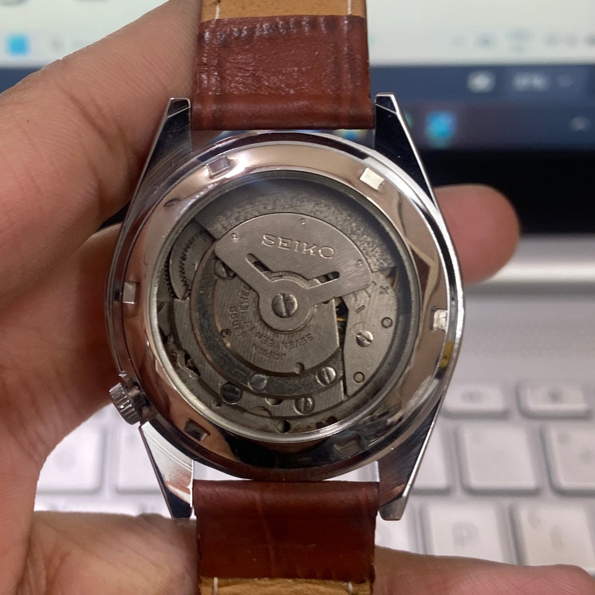 Vintage MOD Seiko 5 Automatic 17Jewels Cal. 6309 Silver Face Brown Band Men's Wrist Watch D13