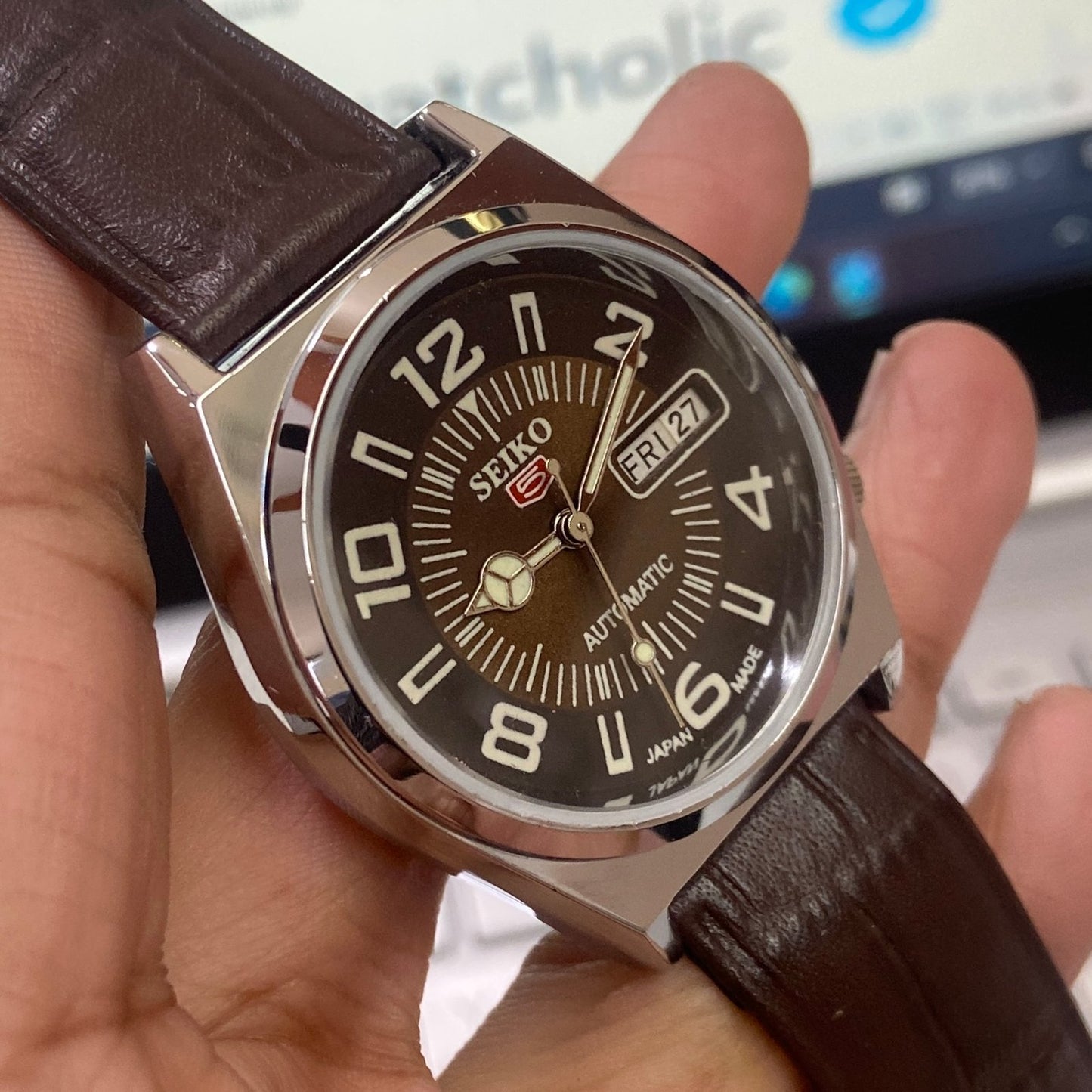 Vintage Seiko 5 Automatic 17Jewels Cal. 6309 Brown Face Brown Band Men's Wrist Watch D14