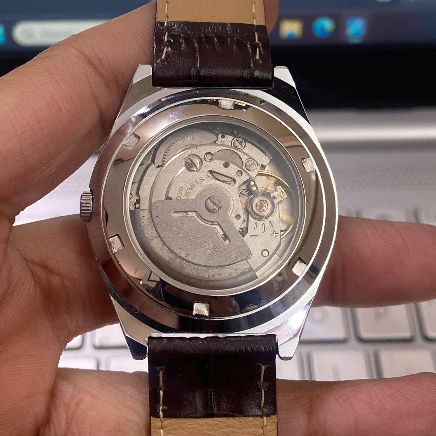 Vintage Mod Seiko 5 Automatic 17 Jewels Cal. 6309 Copper Face Brown Leather Band Day-Date Men's Wrist Watch D20