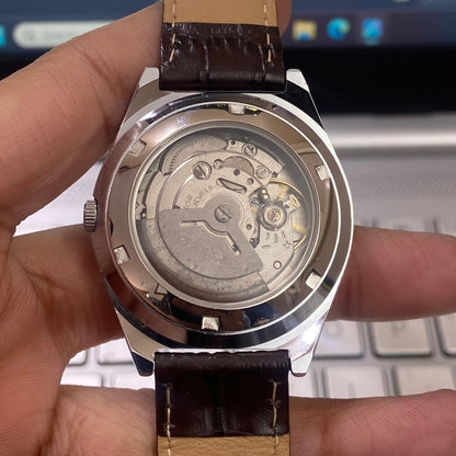 Vintage Mod Seiko 5 Automatic 17 Jewels Cal. 6309 Copper Face Brown Leather Band Day-Date Men's Wrist Watch D20