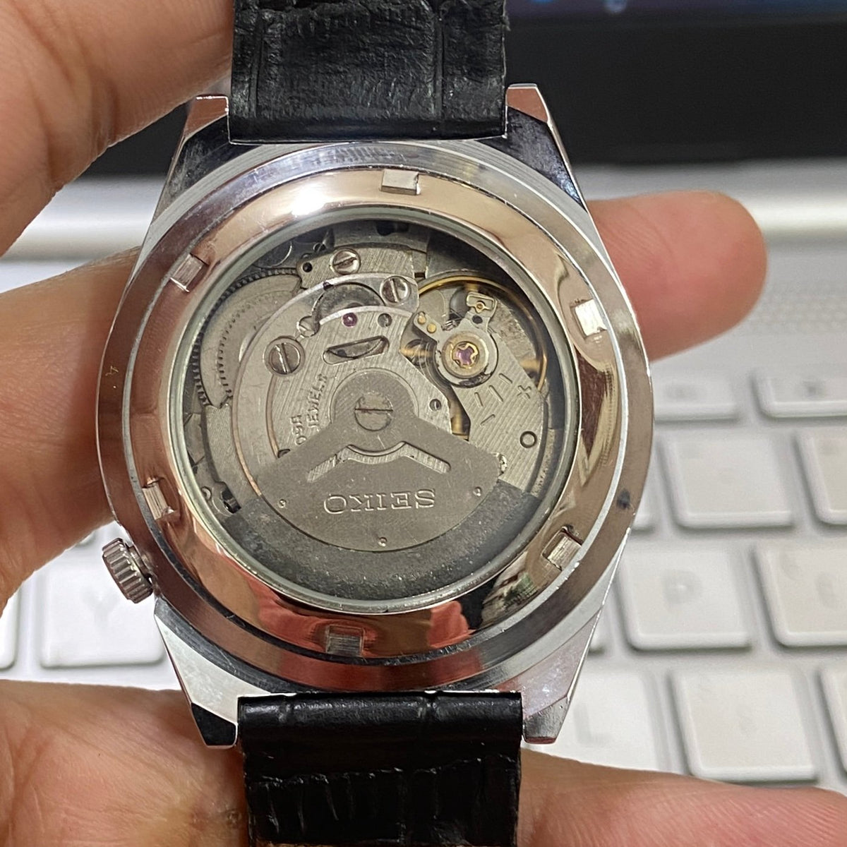 Vintage MOD Seiko 5 Automatic 17Jewels Cal. 6309 Black Face Black Band Day-Date Men's Wrist Watch D42
