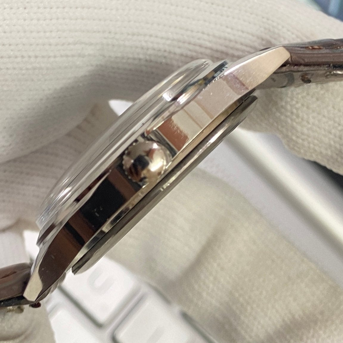 Vintage Roamer Blue Face Silver Case Mechanical Hand Winding 17 jewels Brown Leather Strap Men's Wrist Watch D52