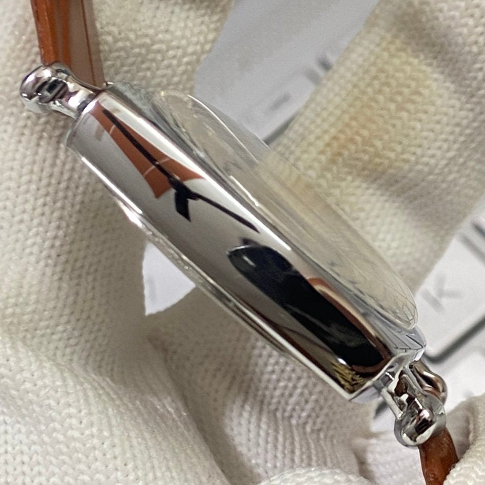 Vintage Roamer Blue Face Silver Case Mechanical Hand Winding 17 jewels Brown Leather Strap Men's Wrist Watch D59