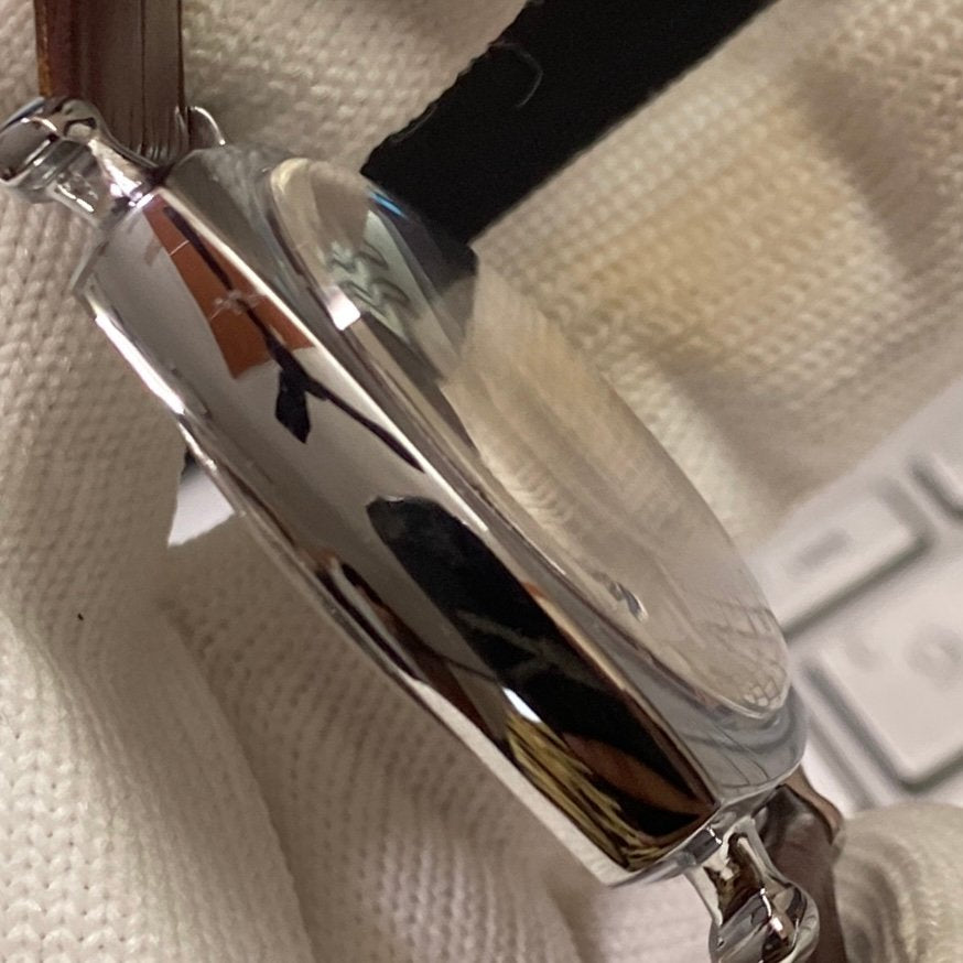 Vintage Roamer Red Face Silver Case Mechanical Hand Winding 17 jewels Brown Leather Strap Men's Wrist Watch D61