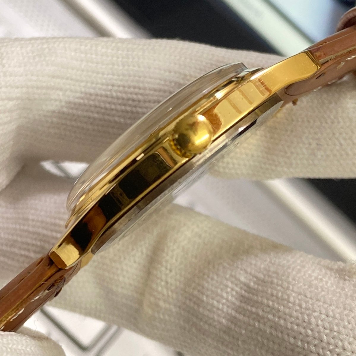 Vintage Roamer Green Face Golden Case Mechanical Hand Winding 17 jewels Brown Leather Strap Men's Wrist Watch D65