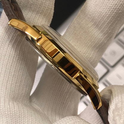 Vintage Roamer Brown Face Golden Case Mechanical Hand Winding 17 jewels Brown Leather Strap Men's Wrist Watch D67