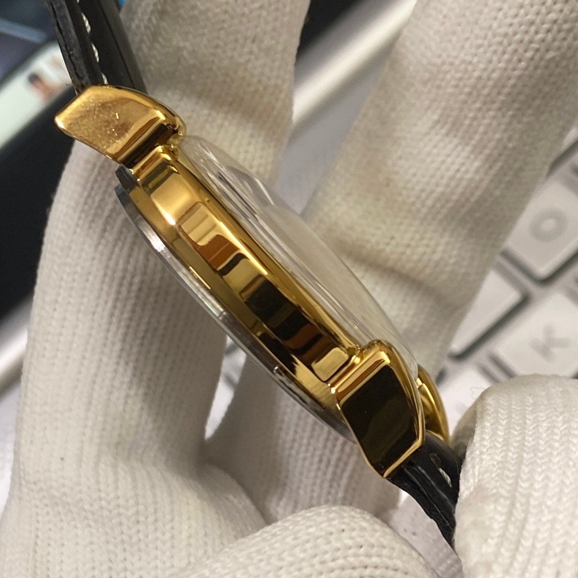 Vintage Camy Silver Face Golden Case Mechanical Hand Winding 17 jewels Black Leather Strap Men's Wrist Watch D72