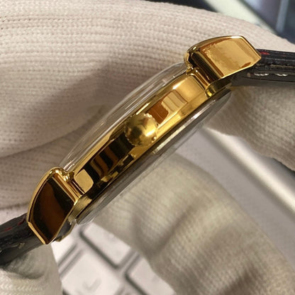 Vintage Camy Red Face Golden Case Mechanical Hand Winding 17 jewels Black Leather Strap Men's Wrist Watch D73