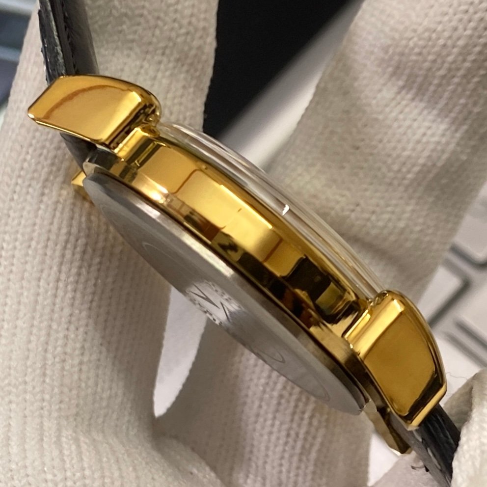 Vintage Camy Black Face Golden Case Mechanical Hand Winding 17 jewels Black Leather Strap Men's Wrist Watch D74