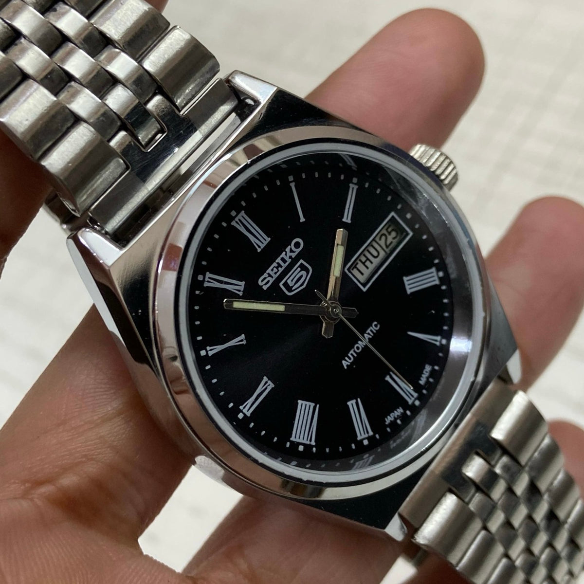 Vintage MOD Seiko 5 Automatic 17Jewels Cal. 6309 Black Face Men's Wrist Watch D94