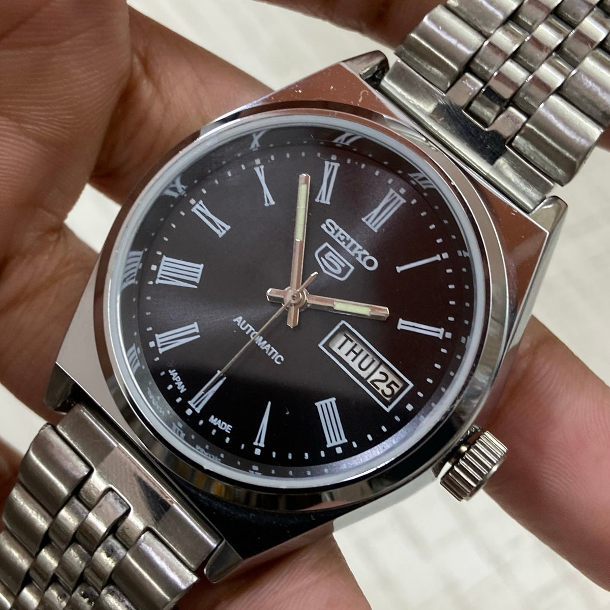 Vintage MOD Seiko 5 Automatic 17Jewels Cal. 6309 Black Face Men's Wrist Watch D94