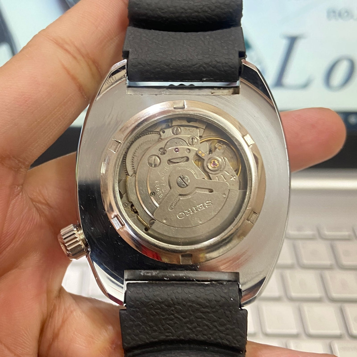 Vintage MOD Seiko Turtle Automatic Orange Face Cal. 6309 Rotating Bezel 17Jewels Day-Date Silicone Strap Men's Wrist E06