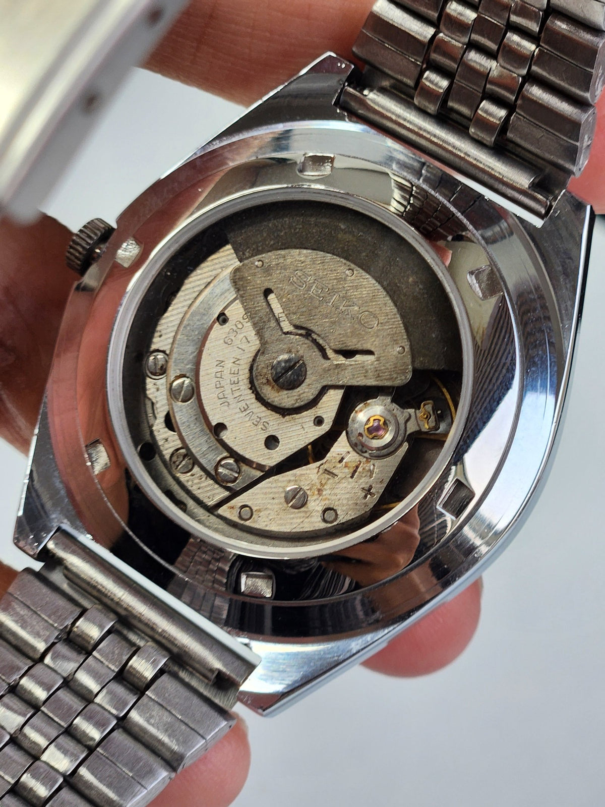 Vintage Mod Seiko 5 Automatic 6309A 17 Jewels Japan Men's Day-Date Peach Face Wrist Watch E11
