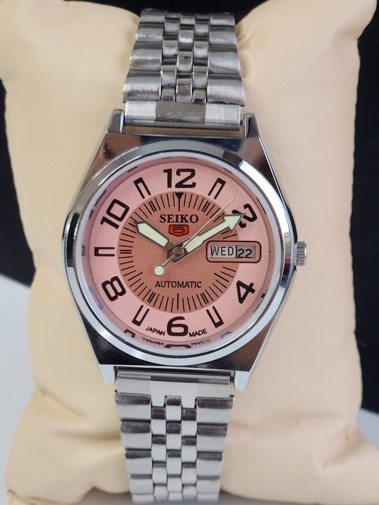 Vintage Mod Seiko 5 Automatic 6309A 17 Jewels Japan Men's Day-Date Copper Face Wrist Watch E12