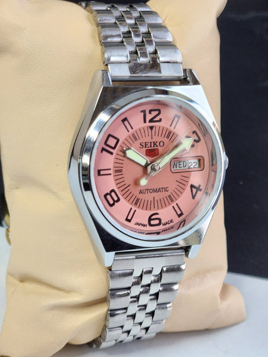 Vintage Mod Seiko 5 Automatic 6309A 17 Jewels Japan Men's Day-Date Copper Face Wrist Watch E12