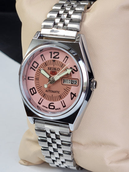 Vintage Mod Seiko 5 Automatic 6309A 17 Jewels Japan Men's Day-Date Copper Face Wrist Watch E12