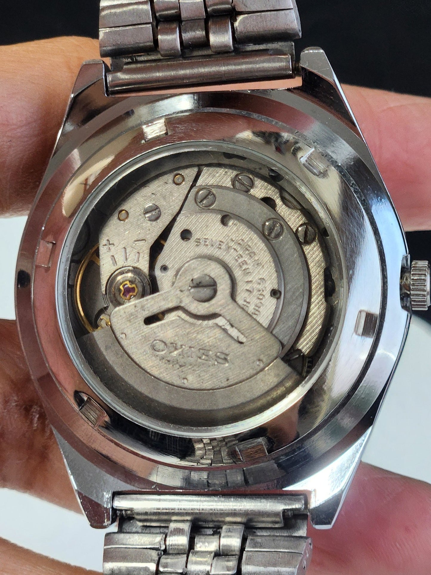 Vintage Mod Seiko 5 Automatic 6309A 17 Jewels Japan Men's Day-Date Blue Face Wrist Watch E17