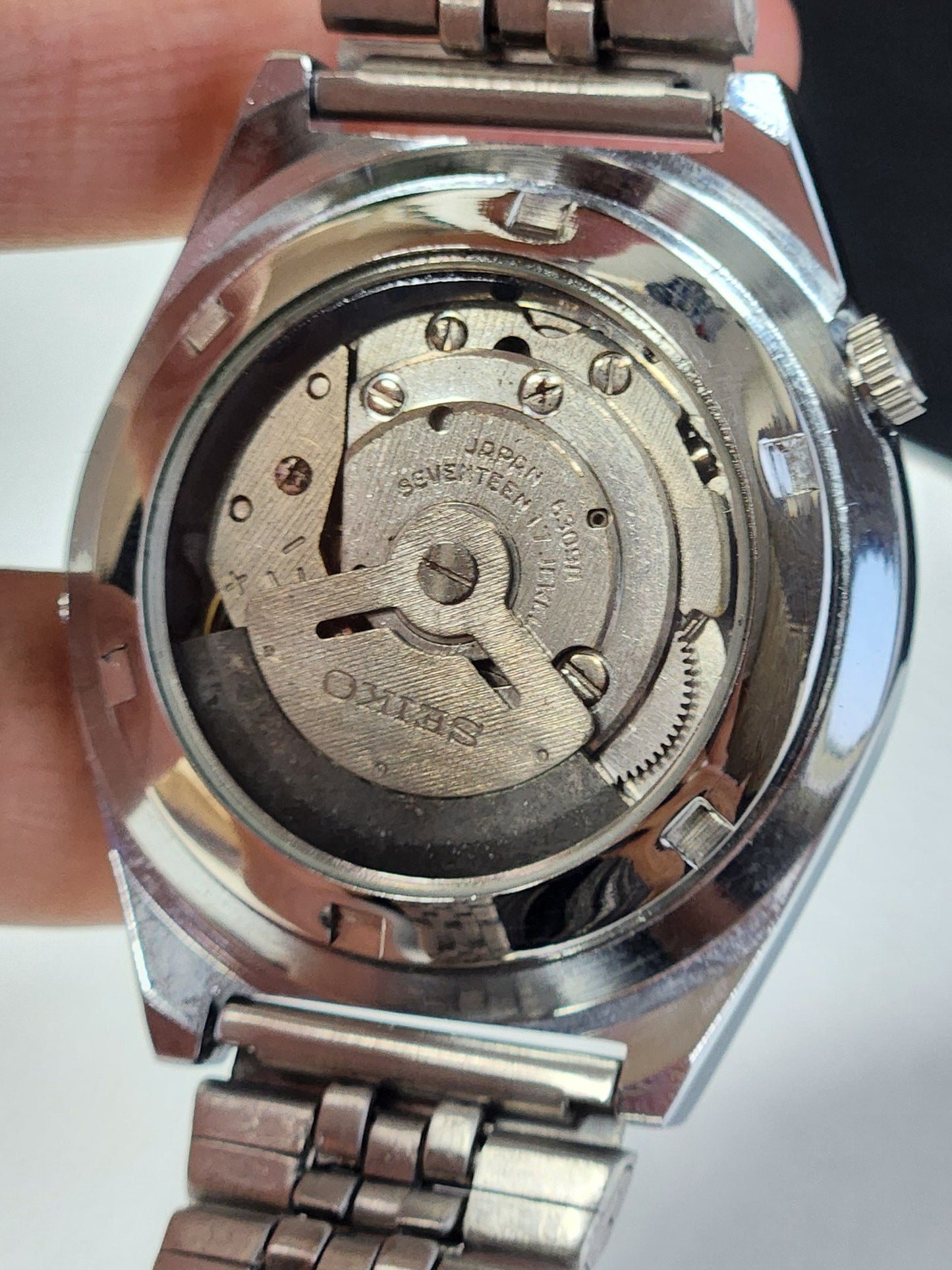 Vintage Mod Seiko 5 Automatic 6309A 17 Jewels Japan Men's Day-Date Black Face Wrist Watch E19
