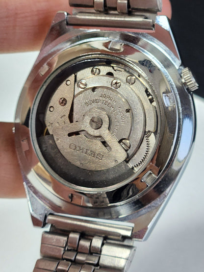 Vintage Mod Seiko 5 Automatic 6309A 17 Jewels Japan Men's Day-Date Black Face Wrist Watch E19