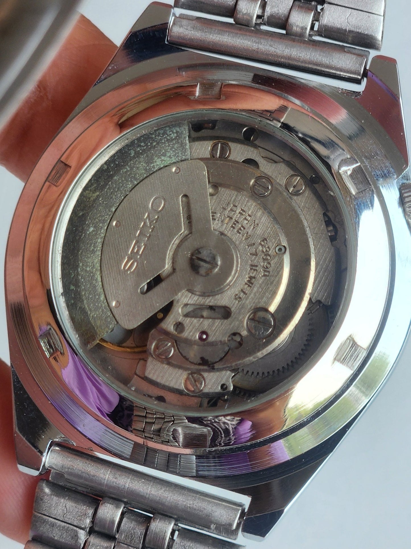 Vintage Mod Seiko 5 Automatic 6309A 17 Jewels Japan Men's Day-Date Black Face Wrist Watch E20