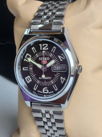 Vintage Mod Seiko 5 Automatic 6309A 17 Jewels Japan Men's Day-Date Brown Face Wrist Watch E23