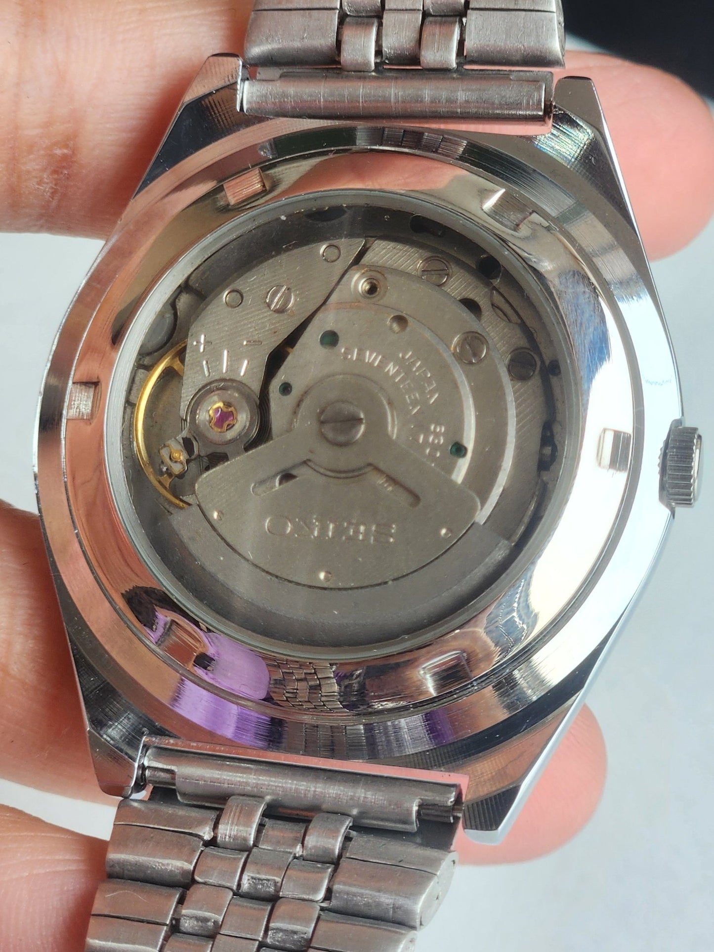 Vintage Mod Seiko 5 Automatic 6309A 17 Jewels Japan Men's Day-Date White Face Wrist Watch E25