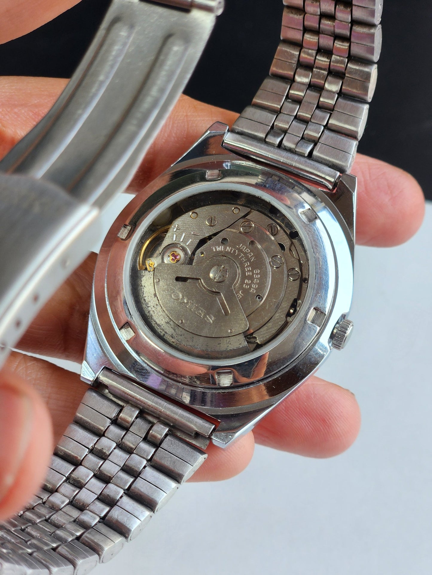 Vintage Mod Seiko 5 Automatic Arabic Blue Face 6309A 17 Jewels Japan Men's Day-Date Wrist Watch E31