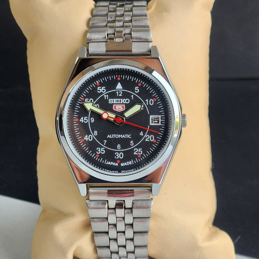 Vintage Mod Seiko 5 Automatic Black Face 6309A 17 Jewels Japan Men's Date Wrist Watch E41