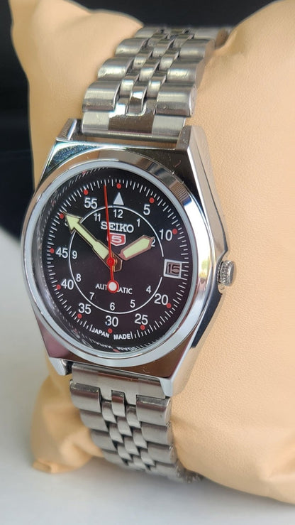Vintage Mod Seiko 5 Automatic Black Face 6309A 17 Jewels Japan Men's Date Wrist Watch E41