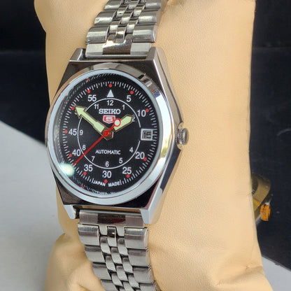 Vintage Mod Seiko 5 Automatic Black Face 6309A 17 Jewels Japan Men's Date Wrist Watch E41