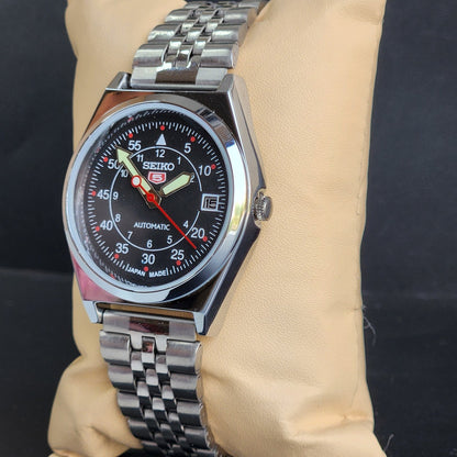 Vintage Mod Seiko 5 Automatic Black Face 6309A 17 Jewels Japan Men's Date Wrist Watch E41