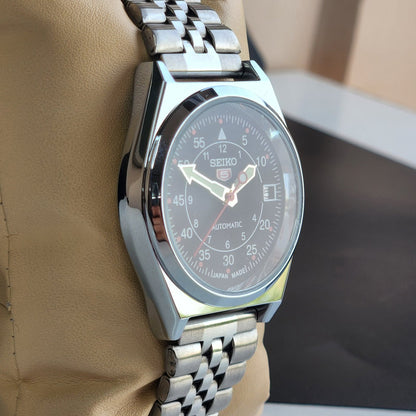 Vintage Mod Seiko 5 Automatic Black Face 6309A 17 Jewels Japan Men's Date Wrist Watch E41