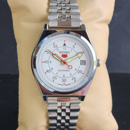 Vintage Mod Seiko 5 Automatic White Face 6309A 17 Jewels Japan Men's Date Wrist Watch E42