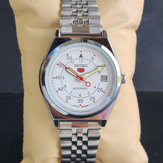 Vintage Mod Seiko 5 Automatic White Face 6309A 17 Jewels Japan Men's Date Wrist Watch E42