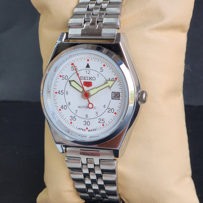 Vintage Mod Seiko 5 Automatic White Face 6309A 17 Jewels Japan Men's Date Wrist Watch E42