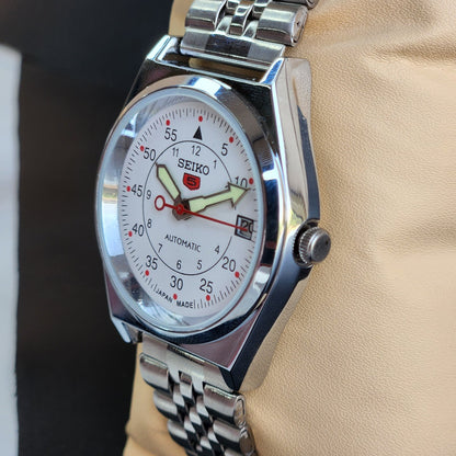Vintage Mod Seiko 5 Automatic White Face 6309A 17 Jewels Japan Men's Date Wrist Watch E42
