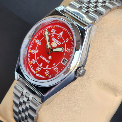 Vintage Mod Seiko 5 Automatic Red Face 6309A 17 Jewels Japan Men's Date Wrist Watch E43