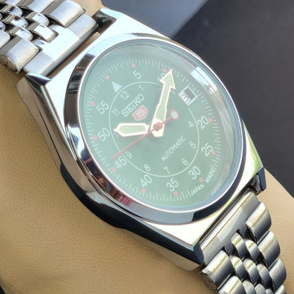 Vintage Mod Seiko 5 Automatic Green Face 6309A 17 Jewels Japan Men's Date Wrist Watch E44