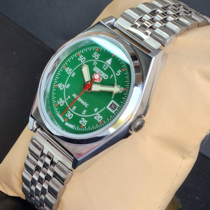 Vintage Mod Seiko 5 Automatic Green Face 6309A 17 Jewels Japan Men's Date Wrist Watch E44
