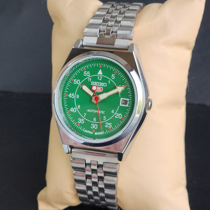 Vintage Mod Seiko 5 Automatic Green Face 6309A 17 Jewels Japan Men's Date Wrist Watch E44
