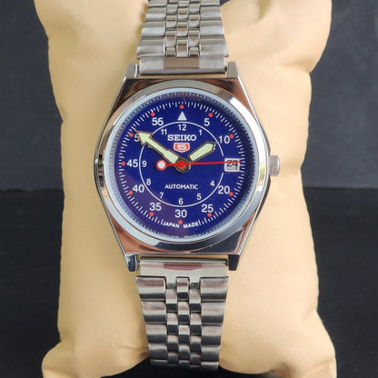Vintage Mod Seiko 5 Automatic Blue Face 6309A 17 Jewels Japan Men's Date Wrist Watch E45