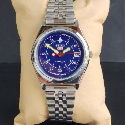 Vintage Mod Seiko 5 Automatic Blue Face 6309A 17 Jewels Japan Men's Date Wrist Watch E45
