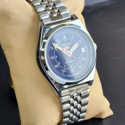 Vintage Mod Seiko 5 Automatic Blue Face 6309A 17 Jewels Japan Men's Date Wrist Watch E45
