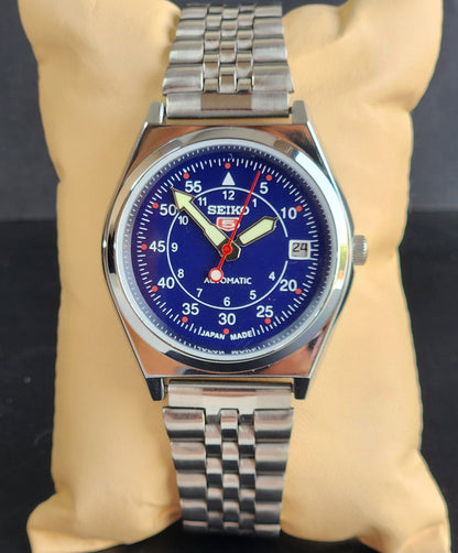 Vintage Mod Seiko 5 Automatic Blue Face 6309A 17 Jewels Japan Men's Date Wrist Watch E45