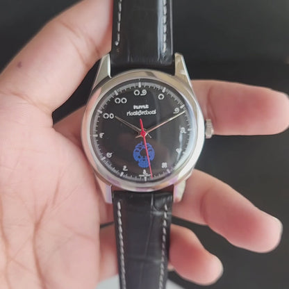 Vintage MOD HMT Gandaberunda Hand Winding 17 Jewels Black Face Black Leather Strap Men's Wrist Watch J45