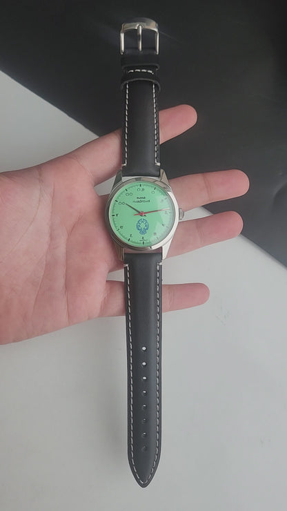 Vintage MOD HMT Gandaberunda Hand Winding 17 Jewels Tiffany Blue Face Black Band Men's Wrist Watch B41