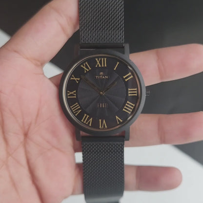 Original TITAN EDGE 1595WAB32 Round Black Face 39MM Case Men's Watch J90